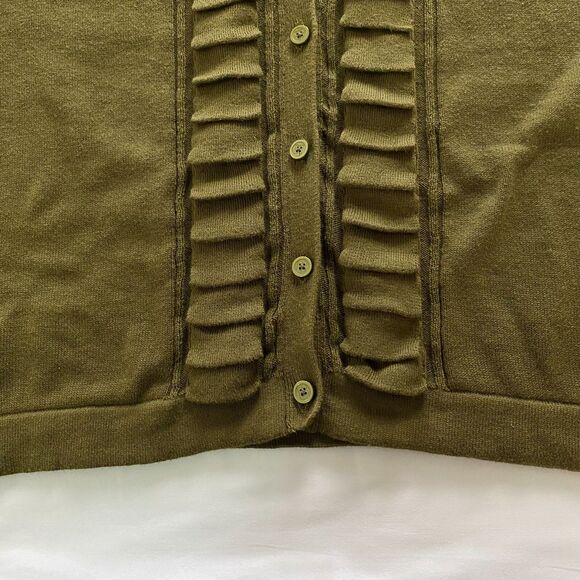 Liz Claiborne Womens XL  Long-sleeve Green Cardigan With Pleated-Ruffle Edging‎ - Picture 7 of 10